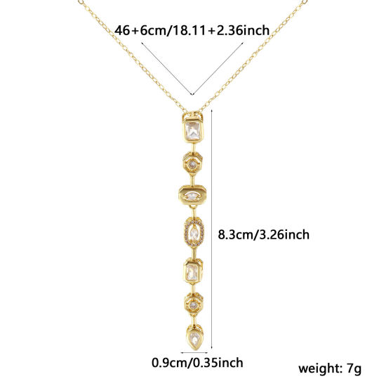Image de Collier à Breloques Franges Pompons Glands Plaqué Or Véritable 18K en Laiton Pour Femmes, Chaîne Maille Forçat 46cm + 6cm, à Zircone Cubique Clair Mobile, Exquis À la Mode Cadeau, Respectueux de la Nature, 1 Pièce