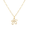 Picture of 18K Real Gold Plated Paperclip Link Chain Flower Pendant Charm Necklace, Brass 45cm(17.7") + 5cm(2"), For Women, Clear Cubic Zirconia Hollow, Stylish Exquisite Gift, Eco-friendly, 1 Piece