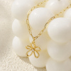 Picture of 18K Real Gold Plated Paperclip Link Chain Flower Pendant Charm Necklace, Brass 45cm(17.7") + 5cm(2"), For Women, Clear Cubic Zirconia Hollow, Stylish Exquisite Gift, Eco-friendly, 1 Piece