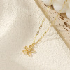 Picture of 18K Real Gold Plated Paperclip Link Chain Flower Pendant Charm Necklace, Brass 45cm(17.7") + 5cm(2"), For Women, Clear Cubic Zirconia Hollow, Stylish Exquisite Gift, Eco-friendly, 1 Piece