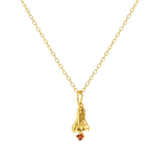 Image de Collier à Breloques Perce-neige Plaqué Or Véritable 18K en Laiton Pour Femmes, Chaîne Maille Forçat 46cm + 6cm, à Zircone Cubique Vin Rouge janvier Élégant Pierres de Naissance Cadeau, Respectueux de la Nature, 1 Pièce