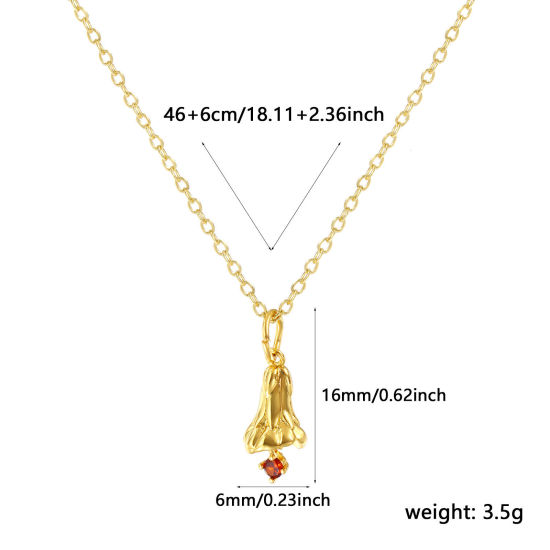 Image de Collier à Breloques Perce-neige Plaqué Or Véritable 18K en Laiton Pour Femmes, Chaîne Maille Forçat 46cm + 6cm, à Zircone Cubique Vin Rouge janvier Élégant Pierres de Naissance Cadeau, Respectueux de la Nature, 1 Pièce
