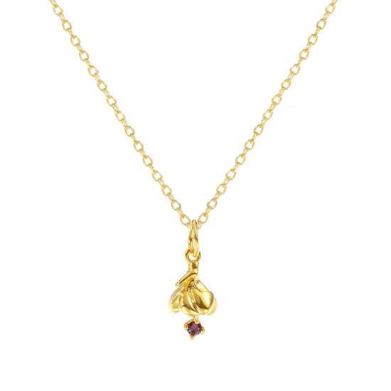 Image de Collier à Breloques Fleur Violette Plaqué Or Véritable 18K en Laiton Pour Femmes, Chaîne Maille Forçat 46cm + 6cm, à Zircone Cubique Pourpre février Élégant Pierres de Naissance Cadeau, Respectueux de la Nature, 1 Pièce