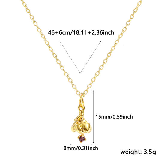 Image de Collier à Breloques Fleur Violette Plaqué Or Véritable 18K en Laiton Pour Femmes, Chaîne Maille Forçat 46cm + 6cm, à Zircone Cubique Pourpre février Élégant Pierres de Naissance Cadeau, Respectueux de la Nature, 1 Pièce
