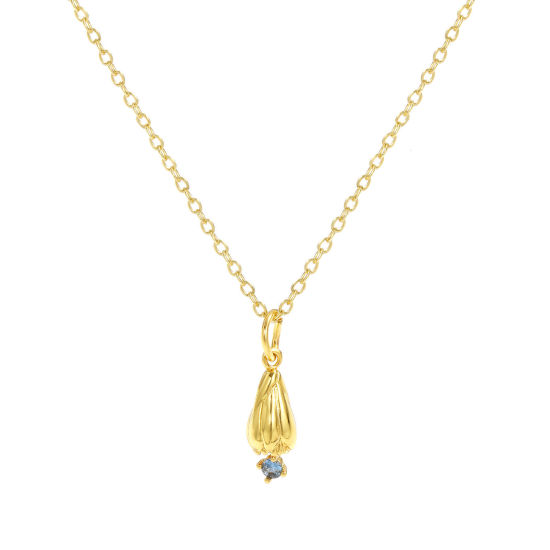 Image de Collier à Breloques Jonquille Plaqué Or Véritable 18K en Laiton Pour Femmes, Chaîne Maille Forçat 46cm + 6cm, à Zircone Cubique Aquamarine mars Élégant Pierres de Naissance Cadeau, Respectueux de la Nature, 1 Pièce