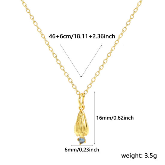 Image de Collier à Breloques Jonquille Plaqué Or Véritable 18K en Laiton Pour Femmes, Chaîne Maille Forçat 46cm + 6cm, à Zircone Cubique Aquamarine mars Élégant Pierres de Naissance Cadeau, Respectueux de la Nature, 1 Pièce