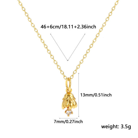 Image de Collier à Breloques Marguerite Plaqué Or Véritable 18K en Laiton Pour Femmes, Chaîne Maille Forçat 46cm + 6cm, à Zircone Cubique Clair avril Élégant Pierres de Naissance Cadeau, Respectueux de la Nature, 1 Pièce