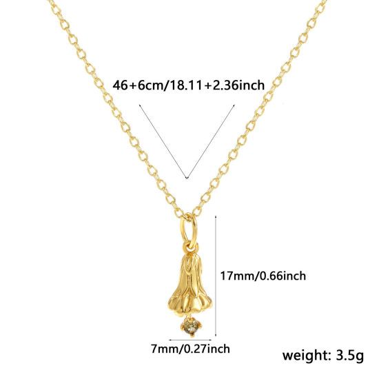 Image de Collier à Breloques Fleur Glaïeu Plaqué Or Véritable 18K en Laiton Pour Femmes, Chaîne Maille Forçat 46cm + 6cm, à Zircone Cubique Olivacé août Élégant Pierres de Naissance Cadeau, Respectueux de la Nature, 1 Pièce