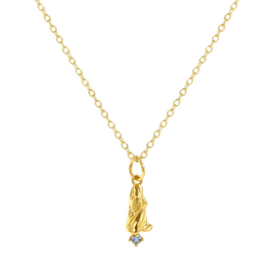 Image de Collier à Breloques Belle de Jour Plaqué Or Véritable 18K en Laiton Pour Femmes, Chaîne Maille Forçat 46cm + 6cm, à Zircone Cubique Bleu septembre Élégant Pierres de Naissance Cadeau, Respectueux de la Nature, 1 Pièce