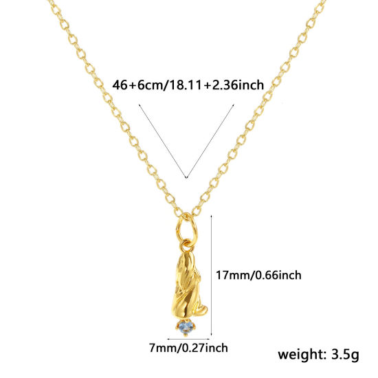 Image de Collier à Breloques Belle de Jour Plaqué Or Véritable 18K en Laiton Pour Femmes, Chaîne Maille Forçat 46cm + 6cm, à Zircone Cubique Bleu septembre Élégant Pierres de Naissance Cadeau, Respectueux de la Nature, 1 Pièce