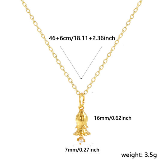 Image de Collier à Breloques Fleur de Cosmos Plaqué Or Véritable 18K en Laiton Pour Femmes, Chaîne Maille Forçat 46cm + 6cm, octobre Blanc Imitation Perles, Élégant Pierres de Naissance Cadeau, Respectueux de la Nature, 1 Pièce