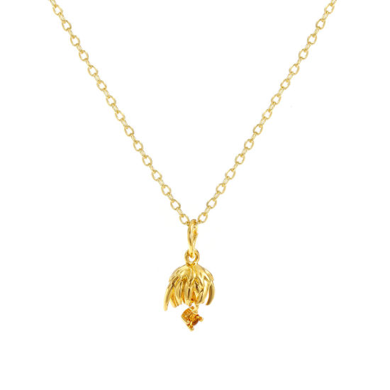 Image de Collier à Breloques Chrysanthème Plaqué Or Véritable 18K en Laiton Pour Femmes, Chaîne Maille Forçat 46cm + 6cm, à Zircone Cubique Jaune novembre Élégant Pierres de Naissance Cadeau, Respectueux de la Nature, 1 Pièce