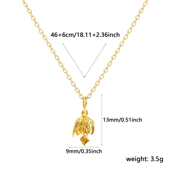 Image de Collier à Breloques Chrysanthème Plaqué Or Véritable 18K en Laiton Pour Femmes, Chaîne Maille Forçat 46cm + 6cm, à Zircone Cubique Jaune novembre Élégant Pierres de Naissance Cadeau, Respectueux de la Nature, 1 Pièce