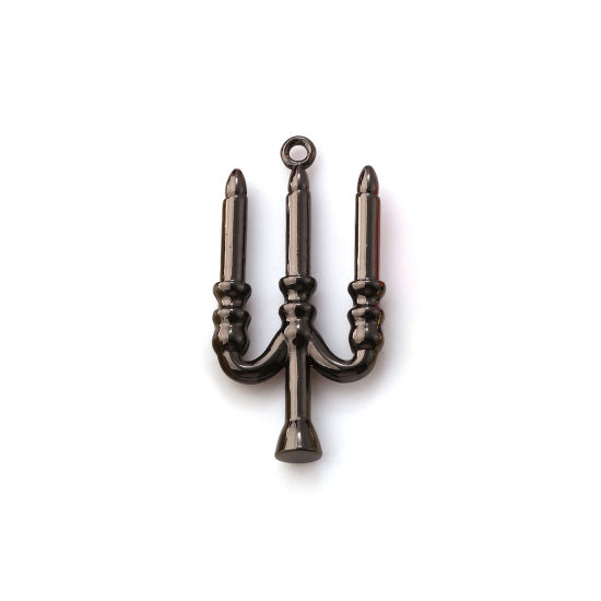 Picture of 1 Piece Brass Halloween Charms Black Enamel Candle 3D 27mm x 14mm