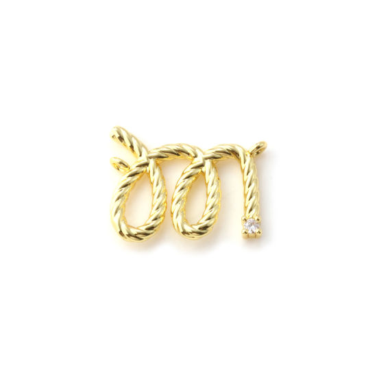 Picture of 1 Piece Brass Halloween Charms 18K Gold Plated Rope Knot Clear Cubic Zirconia 20mm x 16mm