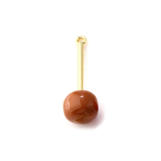 Picture of 1 Piece Brass Halloween Pendants 18K Gold Plated Brown Enamel Lollipop 3D 3cm x 1cm
