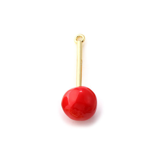 Picture of 1 Piece Brass Halloween Pendants 18K Gold Plated Red Enamel Lollipop 3D 3cm x 1cm