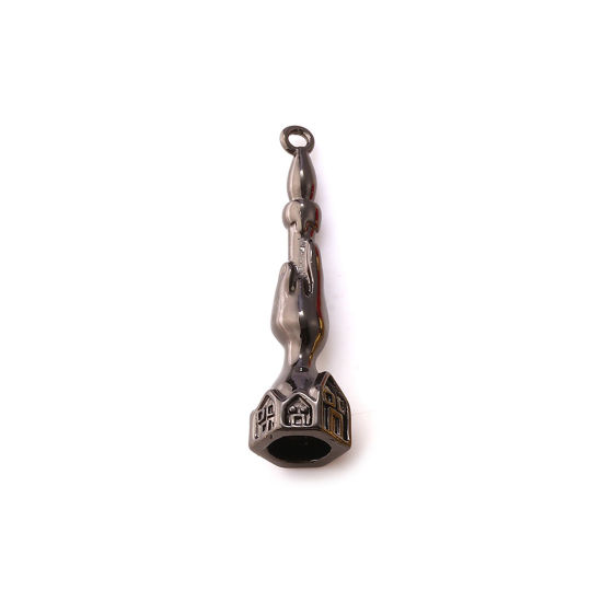 Picture of 1 Piece Brass Halloween Pendants Black Enamel Candle 3D 3cm x 0.8cm