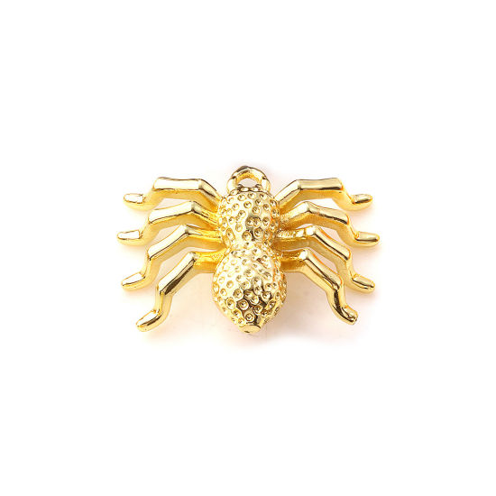 Picture of 1 Piece Brass Charms 18K Gold Plated Halloween Spider Animal 3D 24mm x 17mm