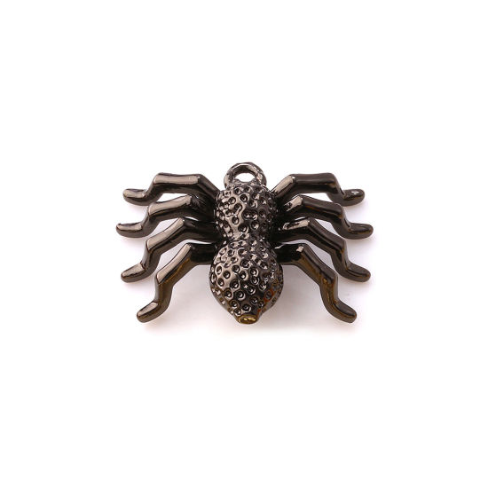 Picture of 1 Piece Brass Charms Black Halloween Spider Animal 3D 24mm x 17mm