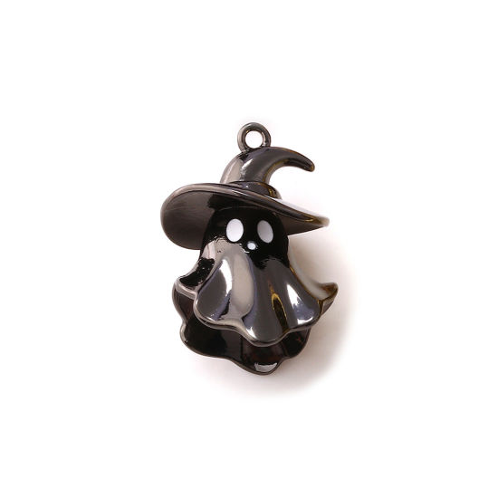 Picture of 1 Piece Brass Charms Black Enamel Halloween Ghost 3D 22mm x 15mm