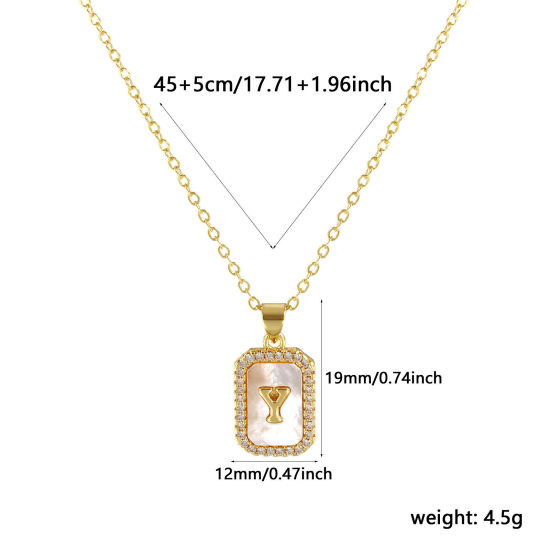 Image de 18K Real Gold Plated Link Cable Chain Octagon Pendant Charm Necklace, Natural Shell & Brass 46cm(18.1") + 6cm(2.4"), For Women, Clear Cubic Zirconia Message " Y " White Micro Pave, Retro Capital Alphabet Initial Letter Name Gift, Eco-friendly, 1 Piece