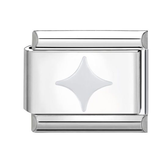 Picture of 1 Piece 304 Stainless Steel Italian Charm Links For DIY Bracelet Jewelry Making Silver Tone White Rectangle Four-pointed Star 10mm x 9mm