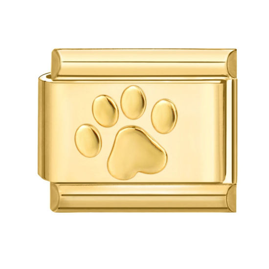 Picture of 1 Piece 304 Stainless Steel Italian Charm Links For DIY Bracelet Jewelry Making Gold Plated Rectangle Paw Print 10mm x 9mm