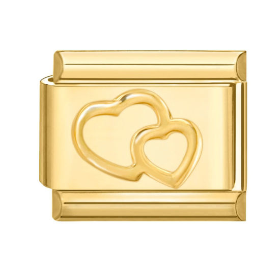 Picture of 1 Piece 304 Stainless Steel Valentine's Day Italian Charm Links For DIY Bracelet Jewelry Making Gold Plated Rectangle Heart 10mm x 9mm