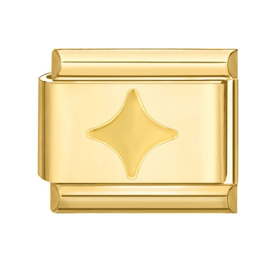 Picture of 1 Piece 304 Stainless Steel Italian Charm Links For DIY Bracelet Jewelry Making Gold Plated Rectangle Four-pointed Star 10mm x 9mm
