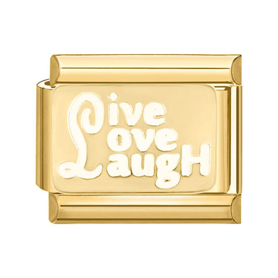 Image de 1 Pièce Bracelet à Maillons Breloques Italiens Accessories de Fabrication de Bracelets Bijoux DIY en 304 Acier Inoxydable Doré Rectangle Mots " Live Love Laugh " 10mm x 9mm