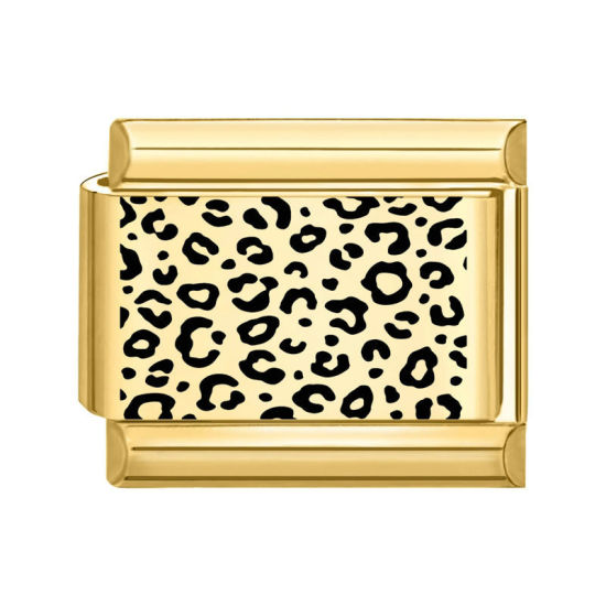 Image de 1 Pièce Bracelet à Maillons Breloques Italiens Accessories de Fabrication de Bracelets Bijoux DIY en 304 Acier Inoxydable Doré Noir Rectangle Léopard 10mm x 9mm
