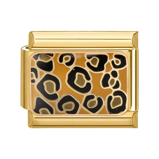 Image de 1 Pièce Bracelet à Maillons Breloques Italiens Accessories de Fabrication de Bracelets Bijoux DIY en 304 Acier Inoxydable Doré Noir Rectangle Léopard 10mm x 9mm