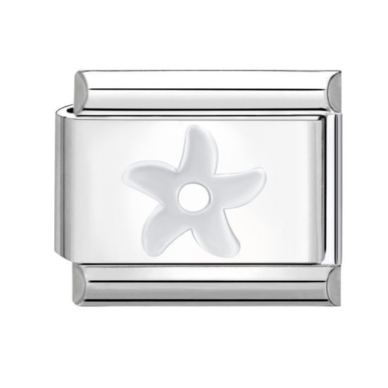 Picture of 1 Piece 304 Stainless Steel Italian Charm Links For DIY Bracelet Jewelry Making Silver Tone Rectangle Flower 10mm x 9mm