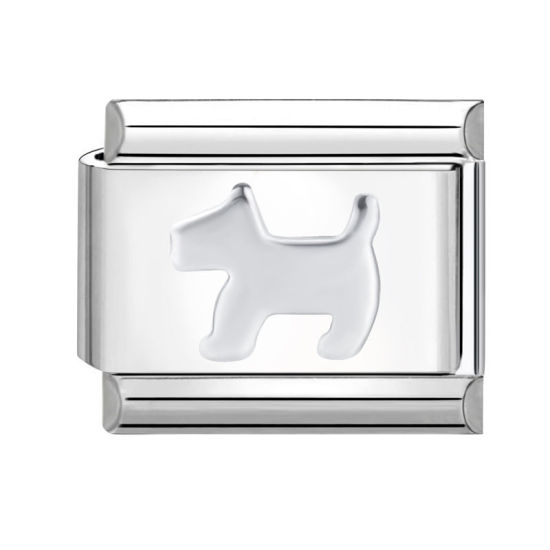 Picture of 1 Piece 304 Stainless Steel Italian Charm Links For DIY Bracelet Jewelry Making Silver Tone Rectangle Dog 10mm x 9mm
