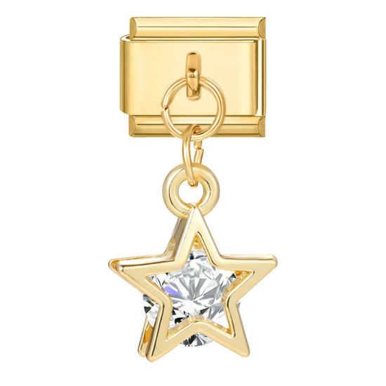 Image de 1 Pièce Maillons de Charme Italiens pour la Fabrication de Bijoux de Montres-Bracelets Modulables à Faire Soi-Même En Gros Élégant en 304 Acier Inoxydable Doré Etoile à Strass Transparent Alliage de Zinc Pendentif 10mm x 9mm