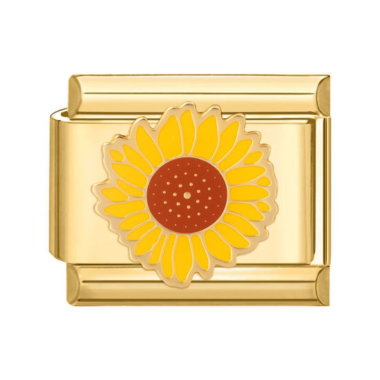 Image de 1 Pièce Bracelet à Maillons Breloques Italiens Accessories de Fabrication de Bracelets Bijoux DIY Élégant en 304 Acier Inoxydable Doré Jaune Rectangle Fleurs de Soleil 10mm x 9mm