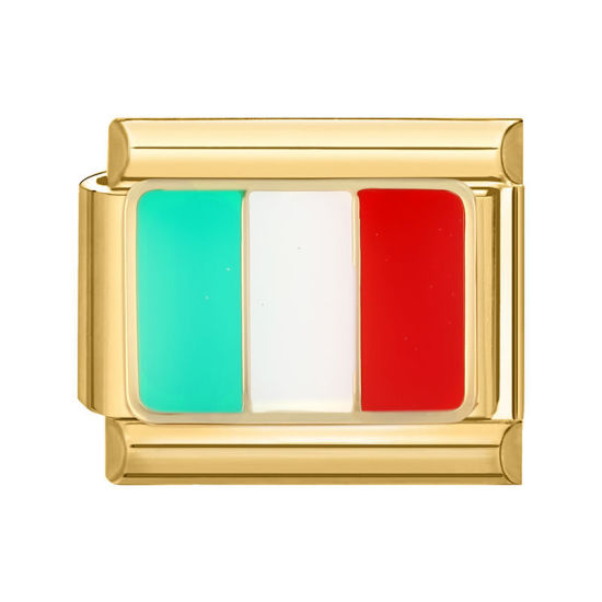 Image de 1 Pièce Bracelet à Maillons Breloques Italiens Accessories de Fabrication de Bracelets Bijoux DIY en 304 Acier Inoxydable Doré Multicolore Rectangle Drapeaux National 10mm x 9mm