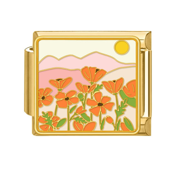 Image de 1 Pièce Bracelet à Maillons Breloques Italiens Accessories de Fabrication de Bracelets Bijoux DIY en 304 Acier Inoxydable Doré Multicolore Rectangle Paysages Naturels 10mm x 9mm