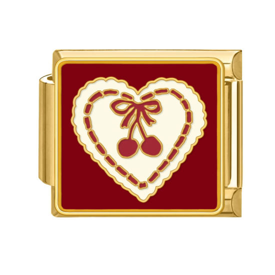 Image de 1 Pièce Bracelet à Maillons Breloques Italiens Accessories de Fabrication de Bracelets Bijoux DIY La Saint Valentin en 304 Acier Inoxydable Doré Rouge Rectangle Cœur 10mm x 9mm