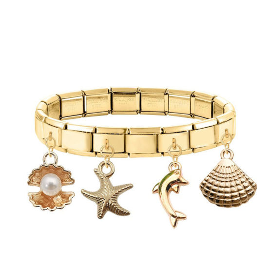 Image de 1 Pièce Maillons de Charme Italiens pour la Fabrication de Bijoux de Montres-Bracelets Modulables à Faire Soi-Même En Gros Élégant en 304 Acier Inoxydable Doré Etoile de Mer Alliage de Zinc Pendentif 10mm x 9mm