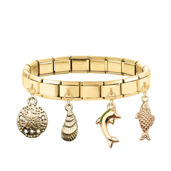 Image de 1 Pièce Maillons de Charme Italiens pour la Fabrication de Bijoux de Montres-Bracelets Modulables à Faire Soi-Même En Gros Élégant en 304 Acier Inoxydable Doré Etoile de Mer Alliage de Zinc Pendentif 10mm x 9mm