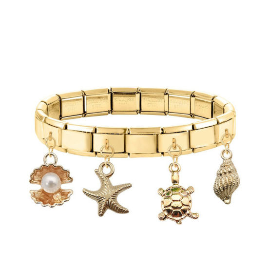 Image de 1 Pièce Maillons de Charme Italiens pour la Fabrication de Bijoux de Montres-Bracelets Modulables à Faire Soi-Même En Gros Élégant en 304 Acier Inoxydable Doré Etoile de Mer Alliage de Zinc Pendentif 10mm x 9mm