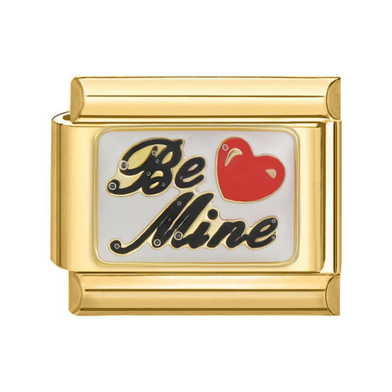 Image de 1 Pièce Bracelet à Maillons Breloques Italiens Accessories de Fabrication de Bracelets Bijoux DIY La Saint Valentin en 304 Acier Inoxydable Doré Rouge Rectangle Cœur Mots " BE MINE " 10mm x 9mm