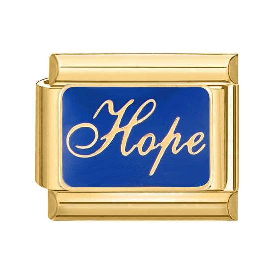 Image de 1 Pièce Bracelet à Maillons Breloques Italiens Accessories de Fabrication de Bracelets Bijoux DIY en 304 Acier Inoxydable Doré Bleu Rectangle Mots " Hope " 10mm x 9mm
