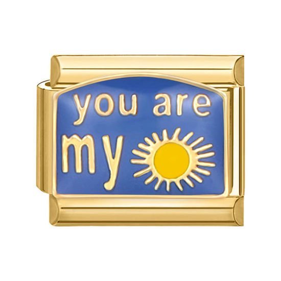 Image de 1 Pièce Bracelet à Maillons Breloques Italiens Accessories de Fabrication de Bracelets Bijoux DIY en 304 Acier Inoxydable Doré Bleu Rectangle Soleil Mots " YOU ARE MY Sunshine " 10mm x 9mm