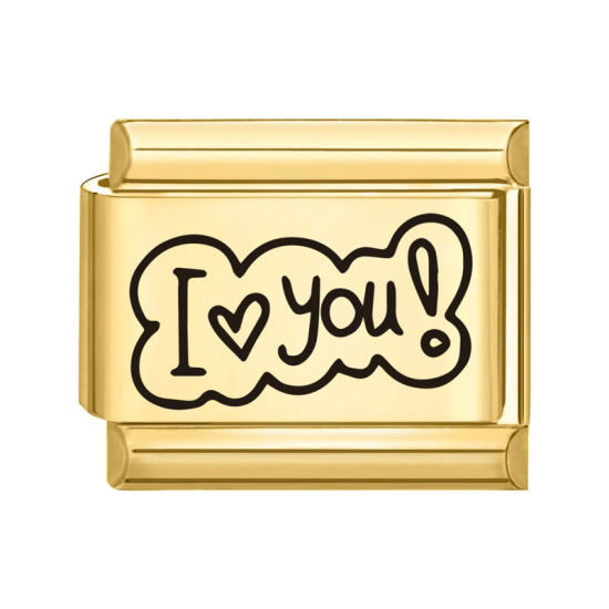 Image de 1 Pièce Bracelet à Maillons Breloques Italiens Accessories de Fabrication de Bracelets Bijoux DIY en 304 Acier Inoxydable Doré Noir Rectangle Mots " I Love you " 10mm x 9mm