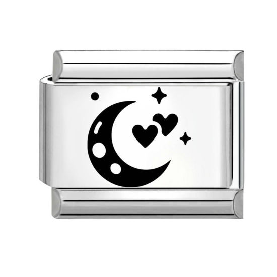 Image de 1 Pièce Bracelet à Maillons Breloques Italiens Accessories de Fabrication de Bracelets Bijoux DIY en 304 Acier Inoxydable Argent Mat Noir Rectangle Lune 10mm x 9mm