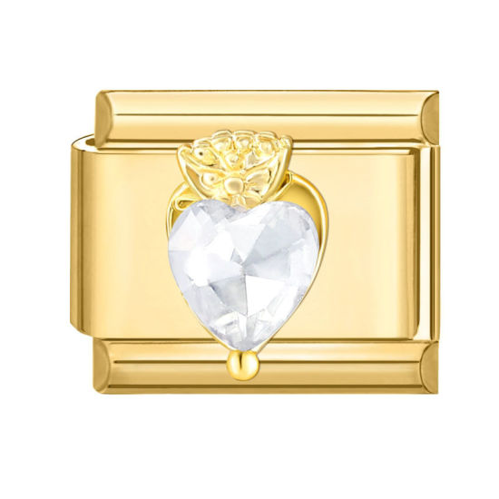 Image de 1 Pièce Maillons de Charme Italiens pour la Fabrication de Bijoux de Montres-Bracelets Modulables à Faire Soi-Même En Gros La Saint Valentin en 304 Acier Inoxydable Doré Rectangle Cœur à Strass Transparent 10mm x 9mm