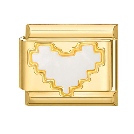 Image de 1 Pièce Maillons de Charme Italiens pour la Fabrication de Bijoux de Montres-Bracelets Modulables à Faire Soi-Même En Gros La Saint Valentin en 304 Acier Inoxydable Doré Rectangle Cœur 10mm x 9mm